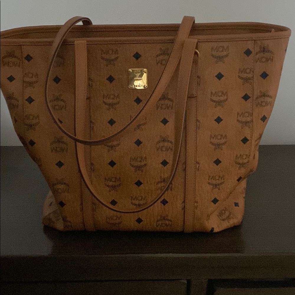 MCM Brown Monogram Tote Bag with Leather Handles